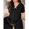 image:imageOYOANGLE Womens Plus Size Pajama Set Lettuce Trim Short Sleeve Sleepwear Top and Pants PajamasBlack