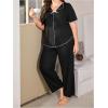image:imageOYOANGLE Womens Plus Size Pajama Set Lettuce Trim Short Sleeve Sleepwear Top and Pants PajamasBlack