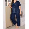 image:imageOYOANGLE Womens Plus Size Pajama Set Lettuce Trim Short Sleeve Sleepwear Top and Pants PajamasBlue