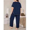 image:imageOYOANGLE Womens Plus Size Pajama Set Lettuce Trim Short Sleeve Sleepwear Top and Pants PajamasBlue