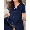 image:imageOYOANGLE Womens Plus Size Pajama Set Lettuce Trim Short Sleeve Sleepwear Top and Pants PajamasBlue