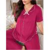 image:imageOYOANGLE Womens Plus Size Pajama Set Lettuce Trim Short Sleeve Sleepwear Top and Pants PajamasHot Pink