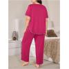 image:imageOYOANGLE Womens Plus Size Pajama Set Lettuce Trim Short Sleeve Sleepwear Top and Pants PajamasHot Pink