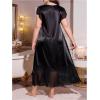 image:imageOYOANGLE Womens Plus Size Satin Nightgown Sleepwear Lace Trim Short Sleeve Ruffle Maxi NightdressBlack