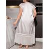 image:imageOYOANGLE Womens Plus Size Satin Nightgown Sleepwear Lace Trim Short Sleeve Ruffle Maxi NightdressWhite