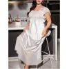image:imageOYOANGLE Womens Plus Size Satin Nightgown Sleepwear Lace Trim Short Sleeve Ruffle Maxi NightdressWhite