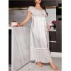 image:imageOYOANGLE Womens Plus Size Satin Nightgown Sleepwear Lace Trim Short Sleeve Ruffle Maxi NightdressWhite