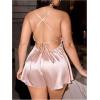 image:imageOYOANGLE Womens Plus Size Satin Pajama Romper Criss Cross Backless Sleeveless V Neck SleepwearPink