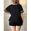 image:imageOYOANGLE Womens Plus Size Short Sleeve Pajama Set Striped Trim Tshirt and Shorts Summer Lounge SetsBlack