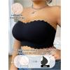 image:imageOYOANGLE Womens Plus Size Strapless Bra Scallop Trim Non Slip Push Up Tube Top Bras with Clear StrapsBlack