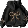 image:imageOYOANGLE Girls Bow Leopard Print Oversized Hoodie Long Sleeve Hooded Sweatshirts Pullover TopsBlack