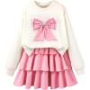 image:imageOYOANGLE Girls Cute 2 Piece Outfits Long Sleeve Bow Sweatshirts and Layered Ruffle Short Skirt SetsPink