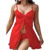 image:imageOYOANGLE Lingerie for Women Lace Sheer Open Front Chemise V Neck Mesh Babydoll Nightgowns Boudoir NightyRed