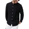 image:imageOYOANGLE Mens Band Collar Button Down Shirts Long Sleeve Business Casual Dress ShirtBlack