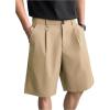 image:imageOYOANGLE Mens Classic Pleat Front Golf Shorts Zipper Fly Elastic Waistband Business Casual ShortsKhaki