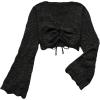 image:imageOYOANGLE Womens Drawstring Tie Front Sweater Flare Long Sleeve Crop Tops Hollow Out KnitwearBlack