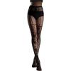 image:imageOYOANGLE Womens Patterned Fishnet Tights High Waisted Hollow Out Mesh Pantyhose Footed StockingsBlack