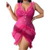image:imageOYOANGLE Womens Plus Size 3D Floral Appliques Sheer Strap Chemise Mesh Nightgowns See Through V Neck SleepwearHot Pink