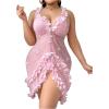 image:imageOYOANGLE Womens Plus Size 3D Floral Appliques Sheer Strap Chemise Mesh Nightgowns See Through V Neck SleepwearPink