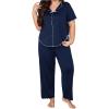 image:imageOYOANGLE Womens Plus Size Pajama Set Lettuce Trim Short Sleeve Sleepwear Top and Pants PajamasBlue