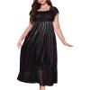 image:imageOYOANGLE Womens Plus Size Satin Nightgown Sleepwear Lace Trim Short Sleeve Ruffle Maxi NightdressBlack