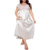 image:imageOYOANGLE Womens Plus Size Satin Nightgown Sleepwear Lace Trim Short Sleeve Ruffle Maxi NightdressWhite