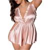 image:imageOYOANGLE Womens Plus Size Satin Pajama Romper Criss Cross Backless Sleeveless V Neck SleepwearPink