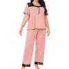 image:imageOYOANGLE Womens Plus Size Short Sleeve Sleepwear Polka Dots Lace Trim Tee and Pants Pjs Soft Pajama SetPink