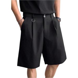 image:imageOYOANGLE Mens Classic Pleat Front Golf Shorts Zipper Fly Elastic Waistband Business Casual ShortsBlack