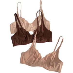image:imageOYOANGLE Womens 3 Pack Underwire Bra No Padding Push Up Comfortable Everyday BrasMulticolor