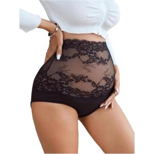 image:imageOYOANGLE Womens Lace Sheer Maternity Underwear High Waist Comfy Pregnancy PantiesBlack