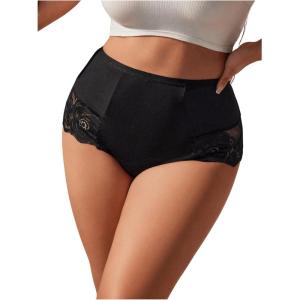 image:imageOYOANGLE Womens Plus Size Floral Lace Briefs Mid Rise Scallop Trim Panties Ladies Breathable UnderwearBlack