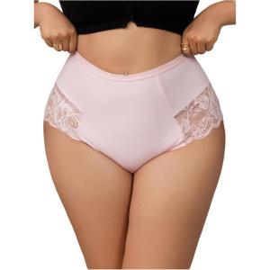 image:imageOYOANGLE Womens Plus Size Floral Lace Briefs Mid Rise Scallop Trim Panties Ladies Breathable UnderwearPink