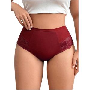 image:imageOYOANGLE Womens Plus Size Floral Lace Briefs Mid Rise Scallop Trim Panties Ladies Breathable UnderwearRose Red