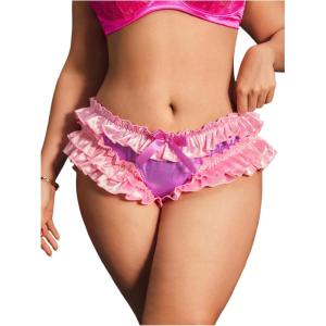 image:imageOYOANGLE Womens Plus Size Satin Frilly Panties Bow Mid Rise Full Coverage Briefs Silky UnderwearPurple