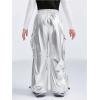 image:imageOYOANGLE Girls Metallic Cargo Pants Drawstring High Waist Wide Leg Hip Hop Dance SweatpantsSilver