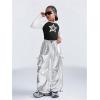 image:imageOYOANGLE Girls Metallic Cargo Pants Drawstring High Waist Wide Leg Hip Hop Dance SweatpantsSilver