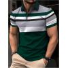 image:imageOYOANGLE Mens Color Block Striped Short Sleeve Golf Shirt Work Dressy Collared TShirtsDark Green