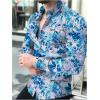 image:imageOYOANGLE Mens Hawaiian Shirts Floral Print Long Sleeve Button Down Beach Vacation Shirt TopsBlue