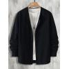 image:imageOYOANGLE Mens Long Sleeve Button Down Shirts Crew Neck Basic Solid Shirt TopBlack