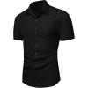 image:imageOYOANGLE Mens Plaid Print Button Down Shirts Short Sleeve Collared Slim Fit BlouseBlack