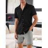 image:imageOYOANGLE Mens Short Sleeve Button Down Fashion Casual Summer Beach Shirts Knit Shirts Vintage TopsBlack