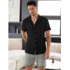 image:imageOYOANGLE Mens Short Sleeve Button Down Fashion Casual Summer Beach Shirts Knit Shirts Vintage TopsBlack
