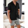 image:imageOYOANGLE Mens Short Sleeve Button Down Fashion Casual Summer Beach Shirts Knit Shirts Vintage TopsBlack