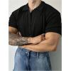 image:imageOYOANGLE Mens Short Sleeve Button Down Shirts Collared Neck Knit Tops Summer Casual Comfy Golf ShirtBlack