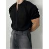 image:imageOYOANGLE Mens Short Sleeve Button Down Shirts Collared Neck Knit Tops Summer Casual Comfy Golf ShirtBlack