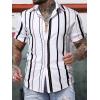 image:imageOYOANGLE Mens Striped Short Sleeve Shirt Button Down Hawaiian Casual Shirts TopsWhite