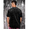 image:imageOYOANGLE Mens Velvet Crew Neck T Shirt Floral Short Sleeve Party Tee Tops StreetwearBlack