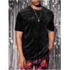 image:imageOYOANGLE Mens Velvet Crew Neck T Shirt Floral Short Sleeve Party Tee Tops StreetwearBlack