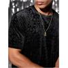 image:imageOYOANGLE Mens Velvet Crew Neck T Shirt Floral Short Sleeve Party Tee Tops StreetwearBlack